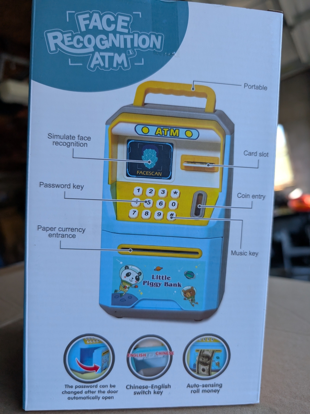 Source Unknown Face Recognition ATM Little Piggy Bank - Blue & Yellow